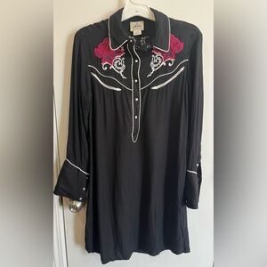 Ariat Black Embroidered Western Tunic Dress with Pink Rose Accents